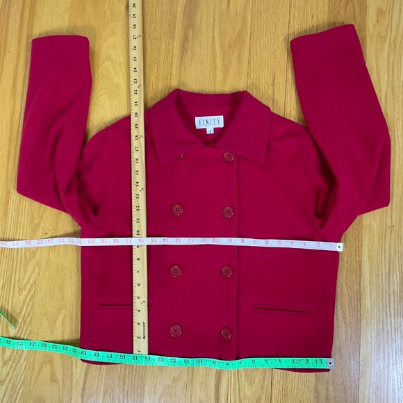Finity Coat Peacoat Wool Cashmere Cropped Collar Long Sleeves Red Y2K (8) - Picture 8 of 8